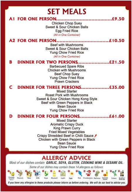 Menu of xxxxx